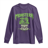 Monstera Lover Houseplant Gift Long Sleeve Shirt Skull Plant Pot Graphic - Wonder Print Shop