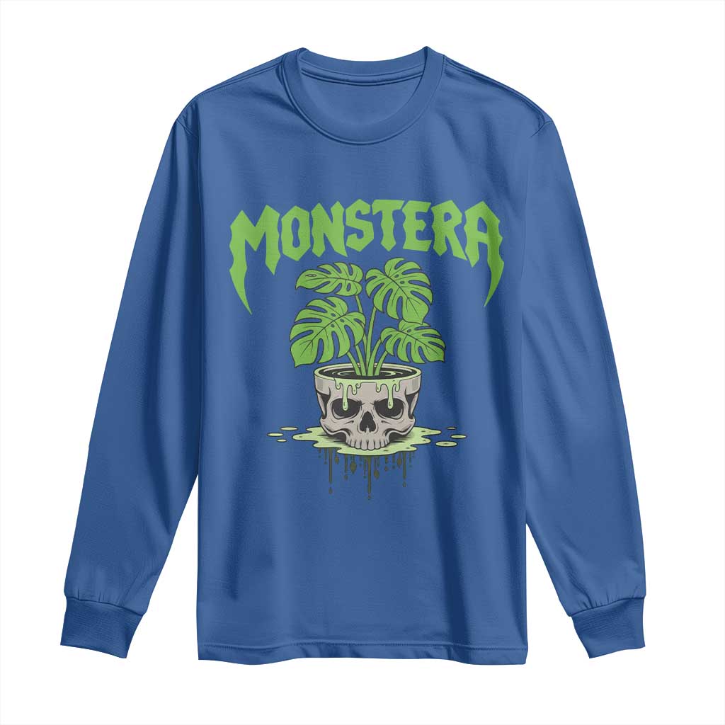 Monstera Lover Houseplant Gift Long Sleeve Shirt Skull Plant Pot Graphic - Wonder Print Shop