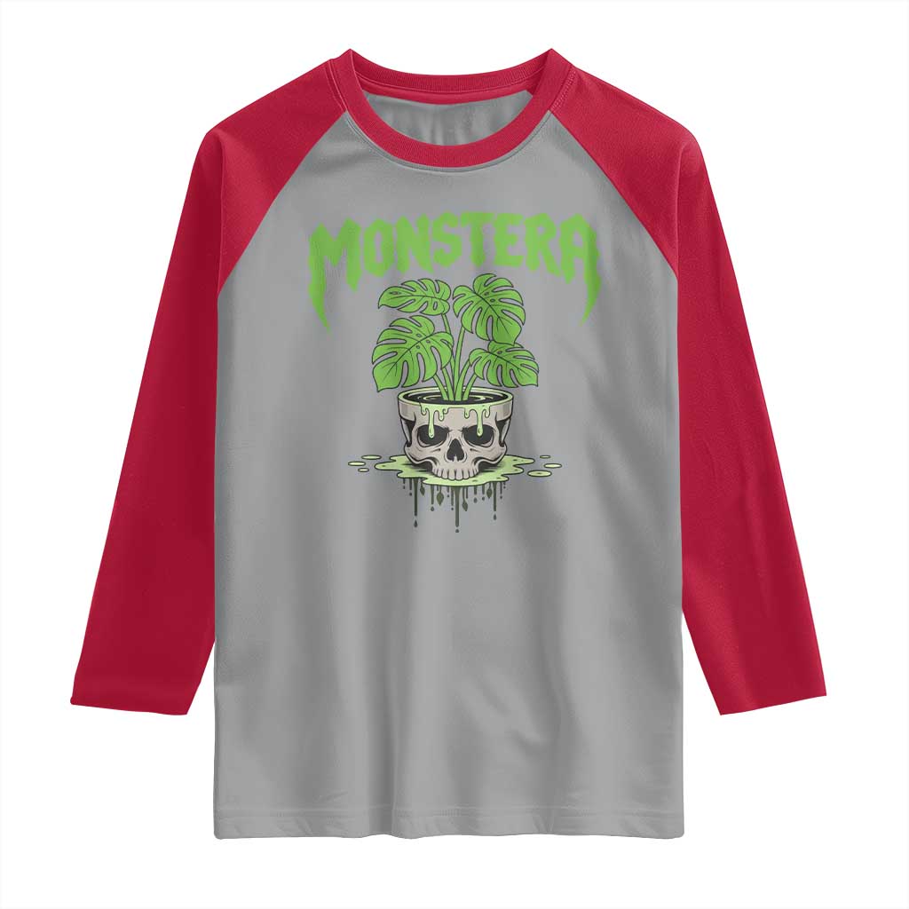 Monstera Lover Houseplant Gift Raglan Shirt Skull Plant Pot Graphic - Wonder Print Shop