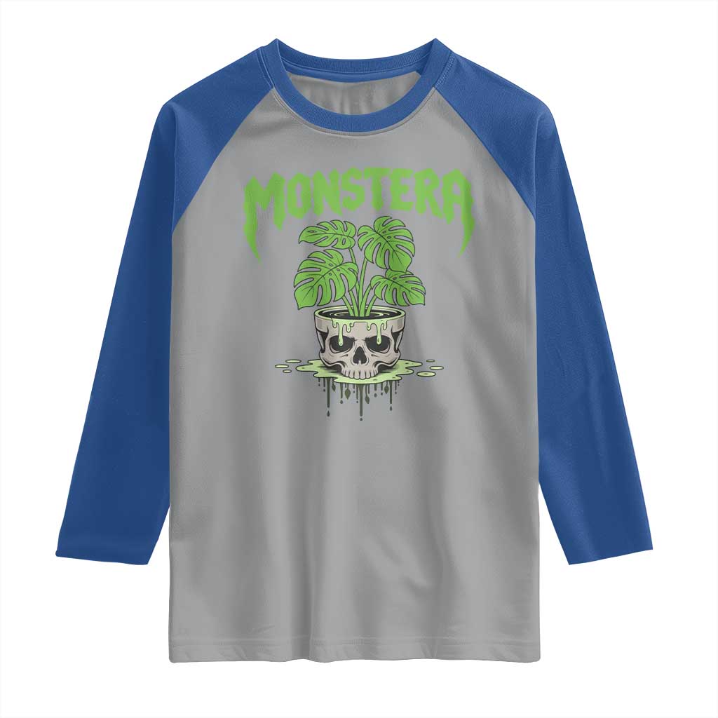 Monstera Lover Houseplant Gift Raglan Shirt Skull Plant Pot Graphic - Wonder Print Shop