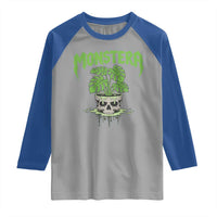 Monstera Lover Houseplant Gift Raglan Shirt Skull Plant Pot Graphic - Wonder Print Shop