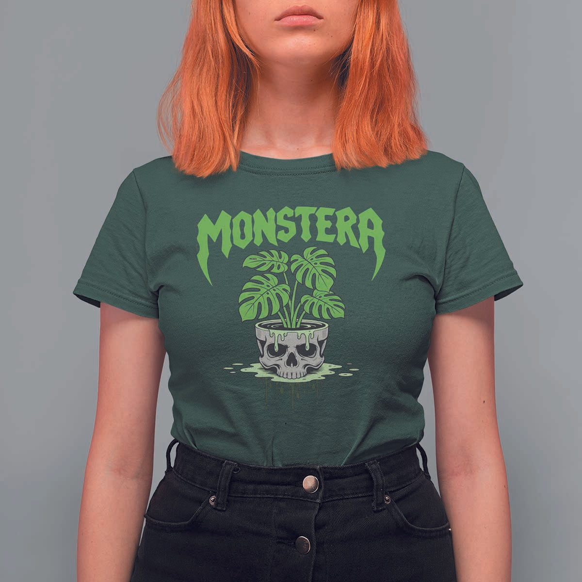Monstera Lover Houseplant Gift T Shirt For Women Skull Plant Pot Graphic - Wonder Print Shop