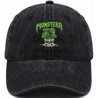 Monstera Lover Houseplant Gift Washed Cotton Baseball Cap Skull Plant Pot Graphic