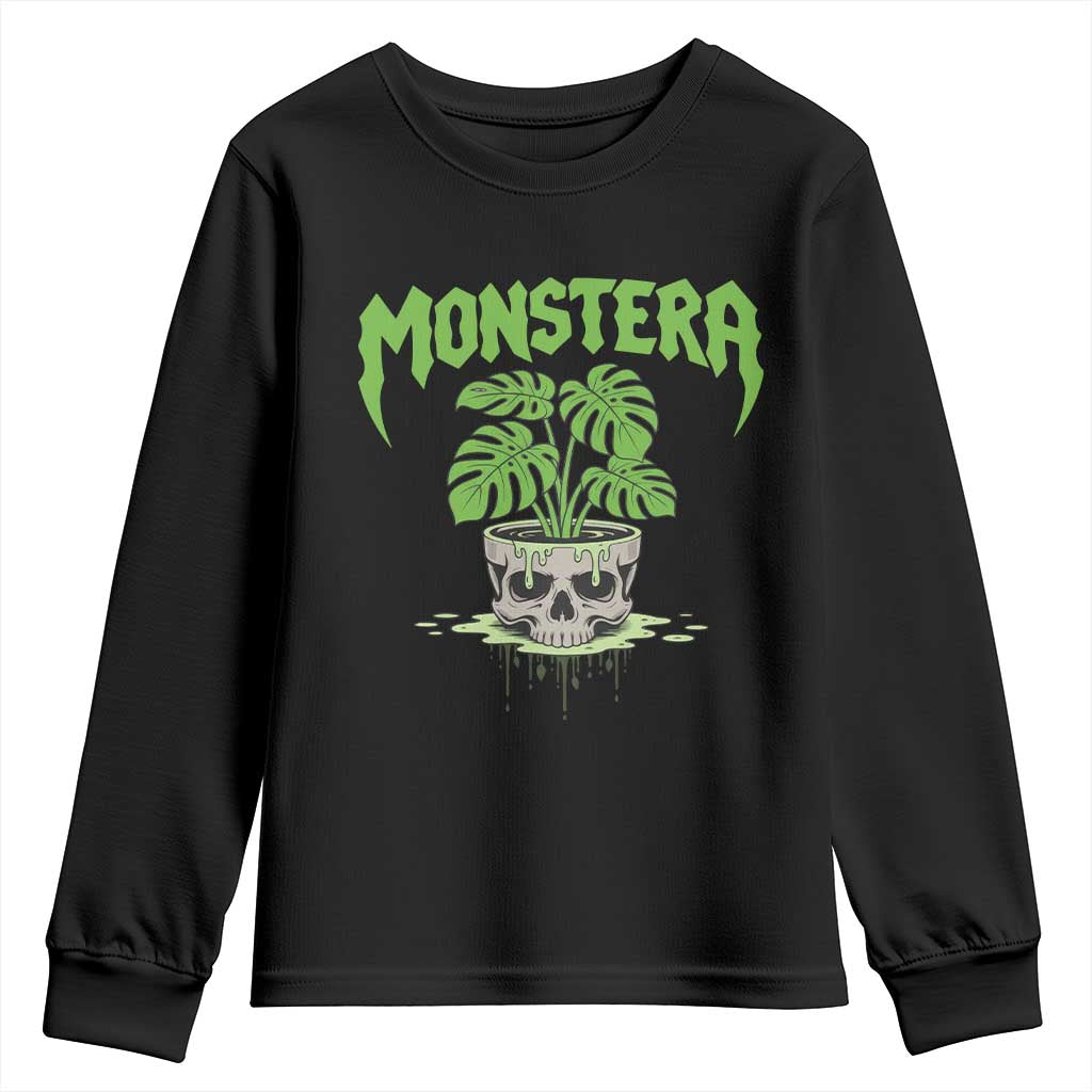 Monstera Lover Houseplant Gift Youth Sweatshirt Skull Plant Pot Graphic - Wonder Print Shop