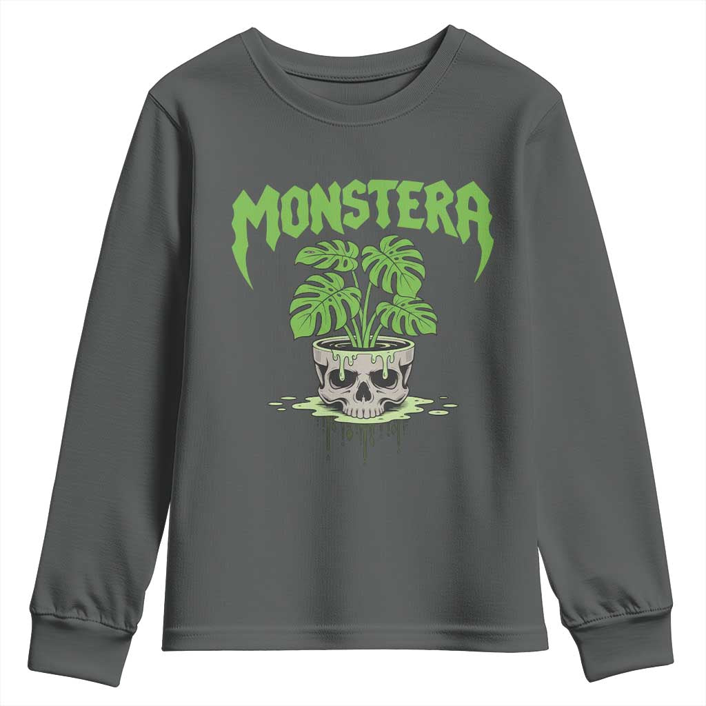 Monstera Lover Houseplant Gift Youth Sweatshirt Skull Plant Pot Graphic - Wonder Print Shop
