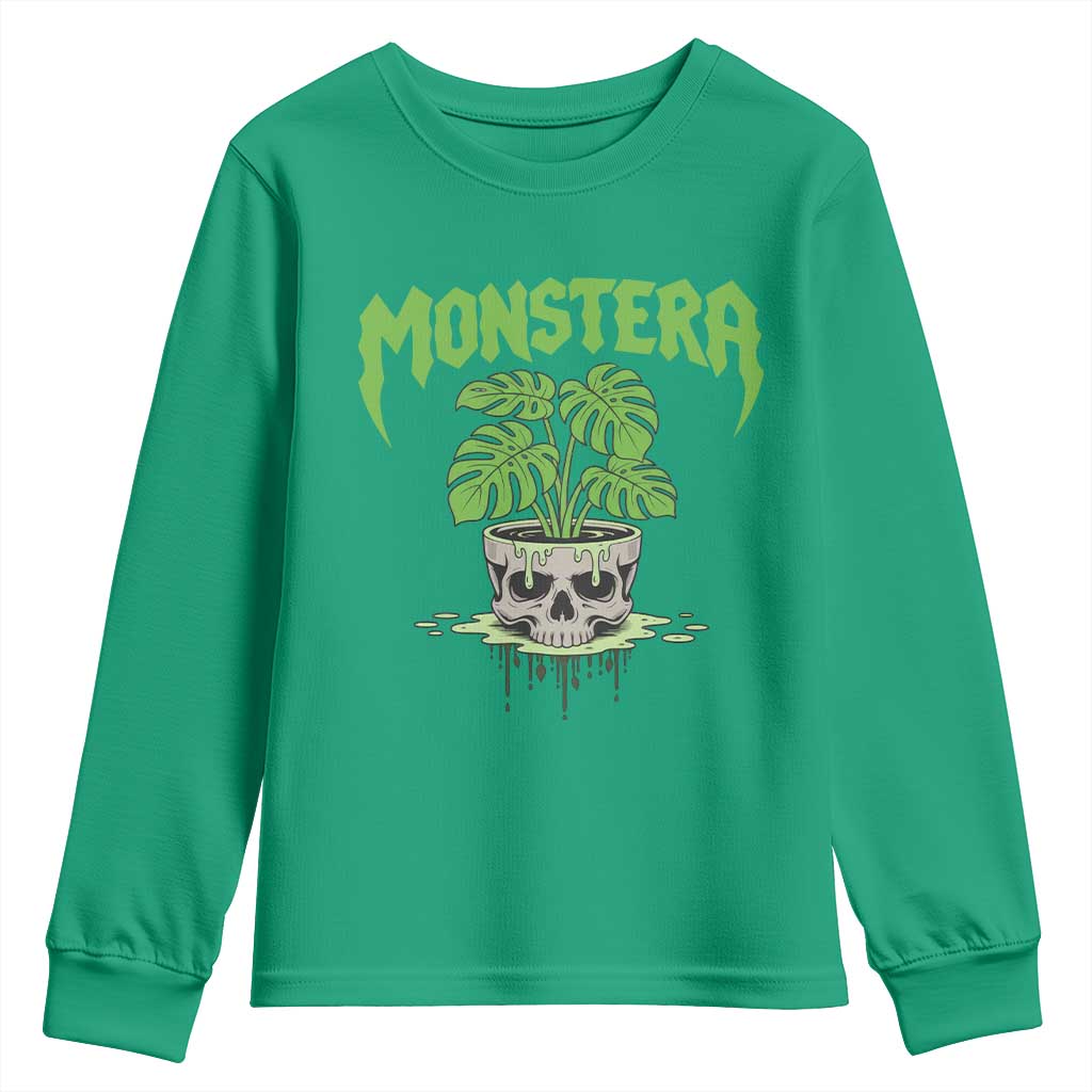Monstera Lover Houseplant Gift Youth Sweatshirt Skull Plant Pot Graphic - Wonder Print Shop