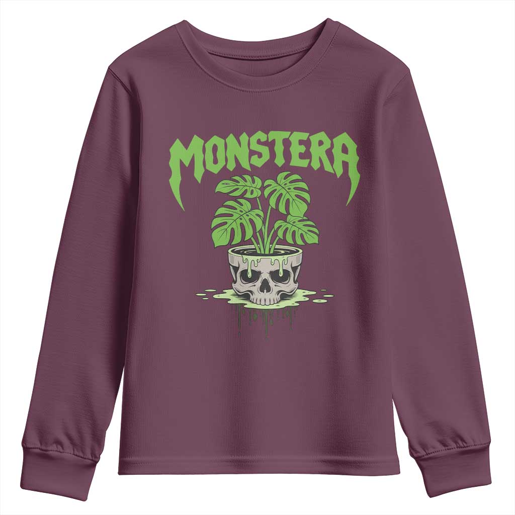 Monstera Lover Houseplant Gift Youth Sweatshirt Skull Plant Pot Graphic - Wonder Print Shop