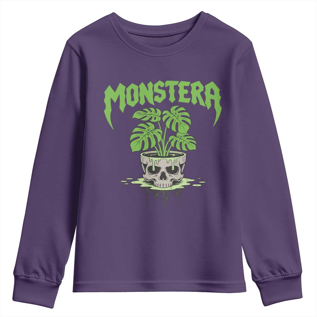 Monstera Lover Houseplant Gift Youth Sweatshirt Skull Plant Pot Graphic - Wonder Print Shop