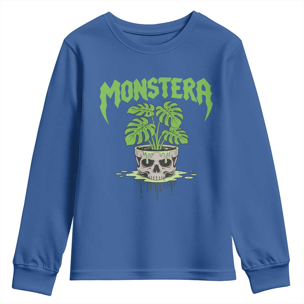 Monstera Lover Houseplant Gift Youth Sweatshirt Skull Plant Pot Graphic - Wonder Print Shop