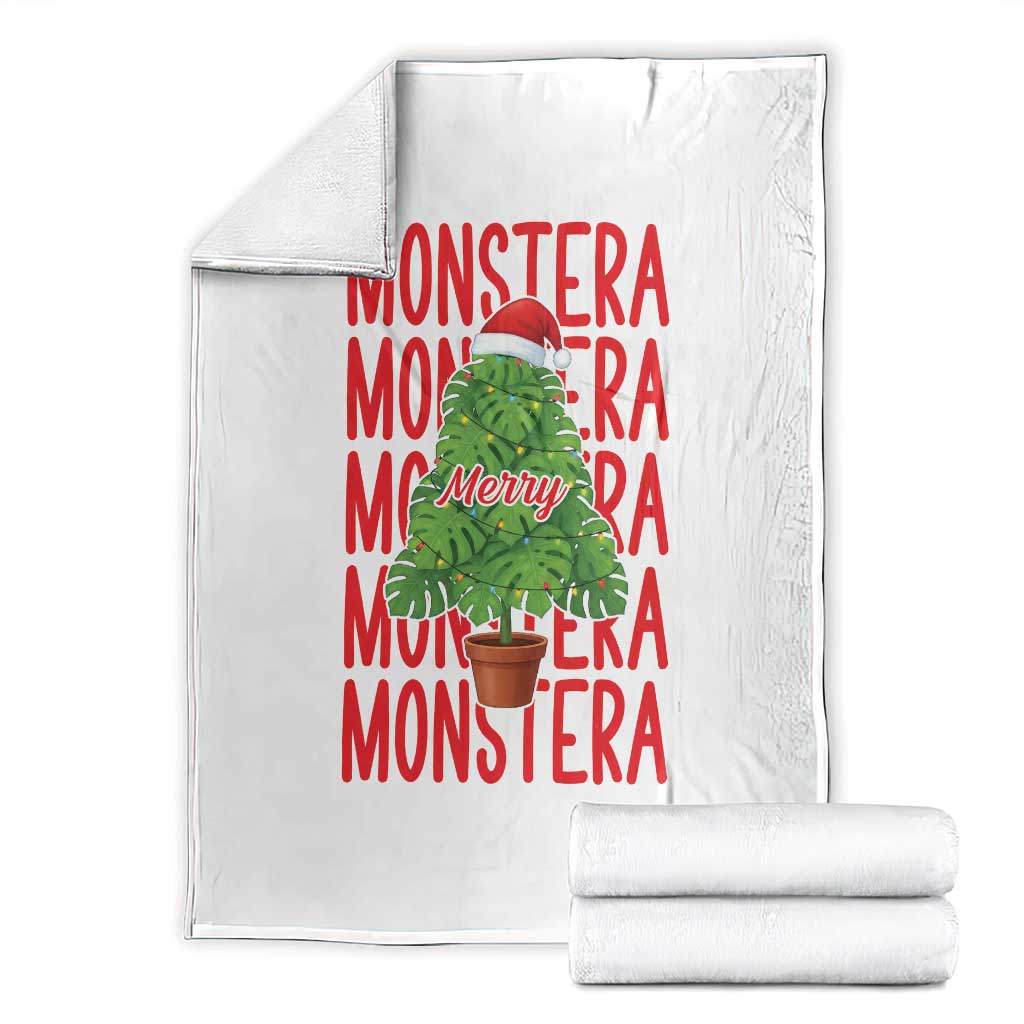 Merry Monstera Throw Blanket Plant Lover Christmas Gift - Wonder Print Shop