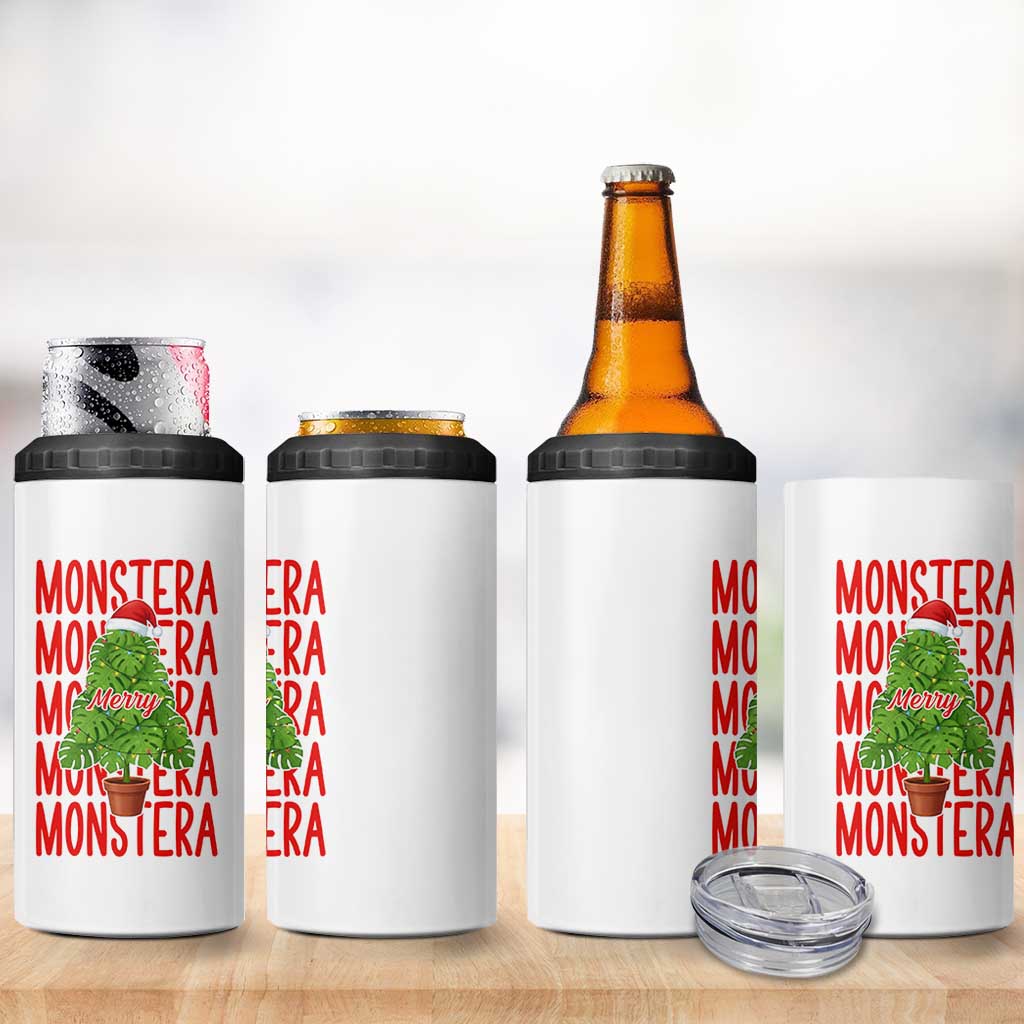 Merry Monstera 4 in 1 Can Cooler Tumbler Plant Lover Christmas Gift - Wonder Print Shop