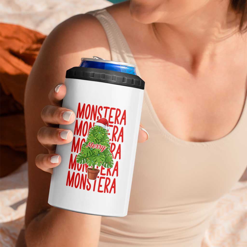 Merry Monstera 4 in 1 Can Cooler Tumbler Plant Lover Christmas Gift - Wonder Print Shop