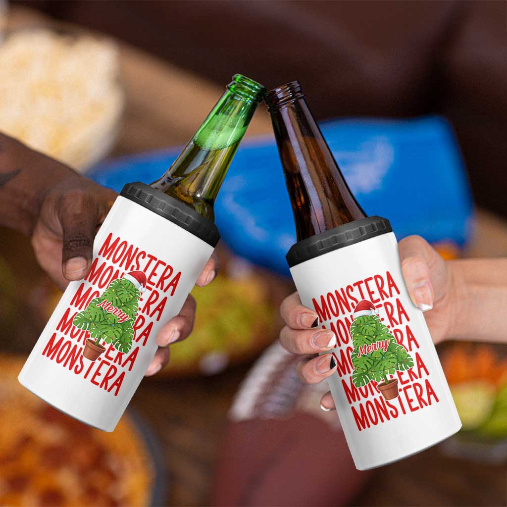 Merry Monstera 4 in 1 Can Cooler Tumbler Plant Lover Christmas Gift - Wonder Print Shop