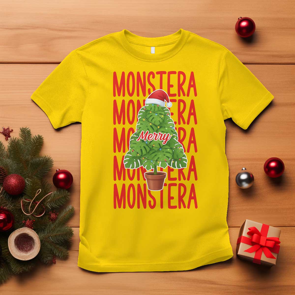 Merry Monstera T Shirt Plant Lover Christmas Gift - Wonder Print Shop