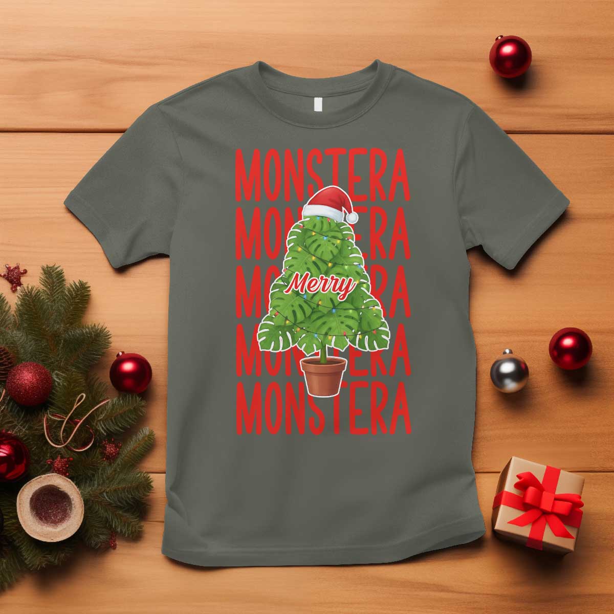 Merry Monstera T Shirt Plant Lover Christmas Gift - Wonder Print Shop