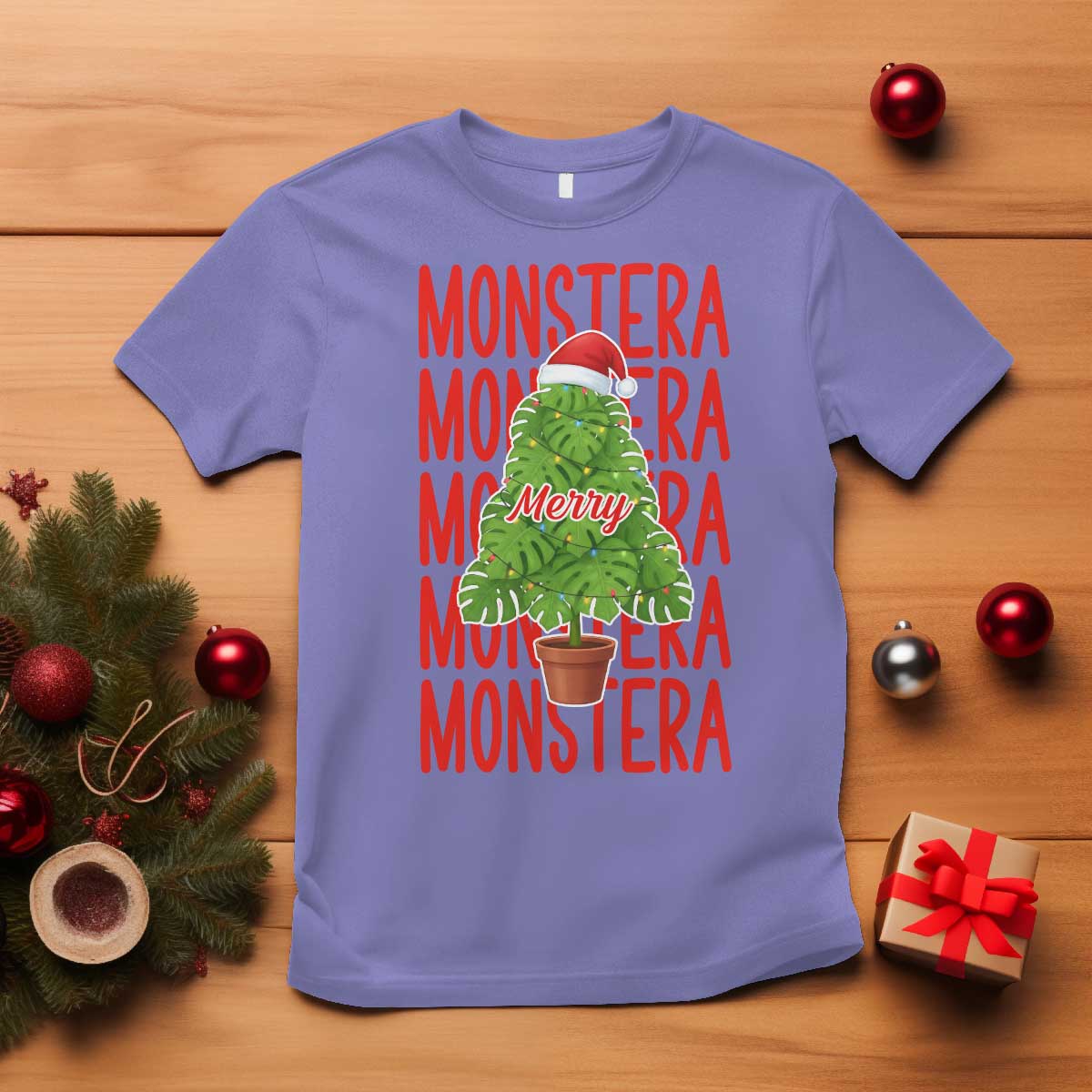 Merry Monstera T Shirt Plant Lover Christmas Gift - Wonder Print Shop