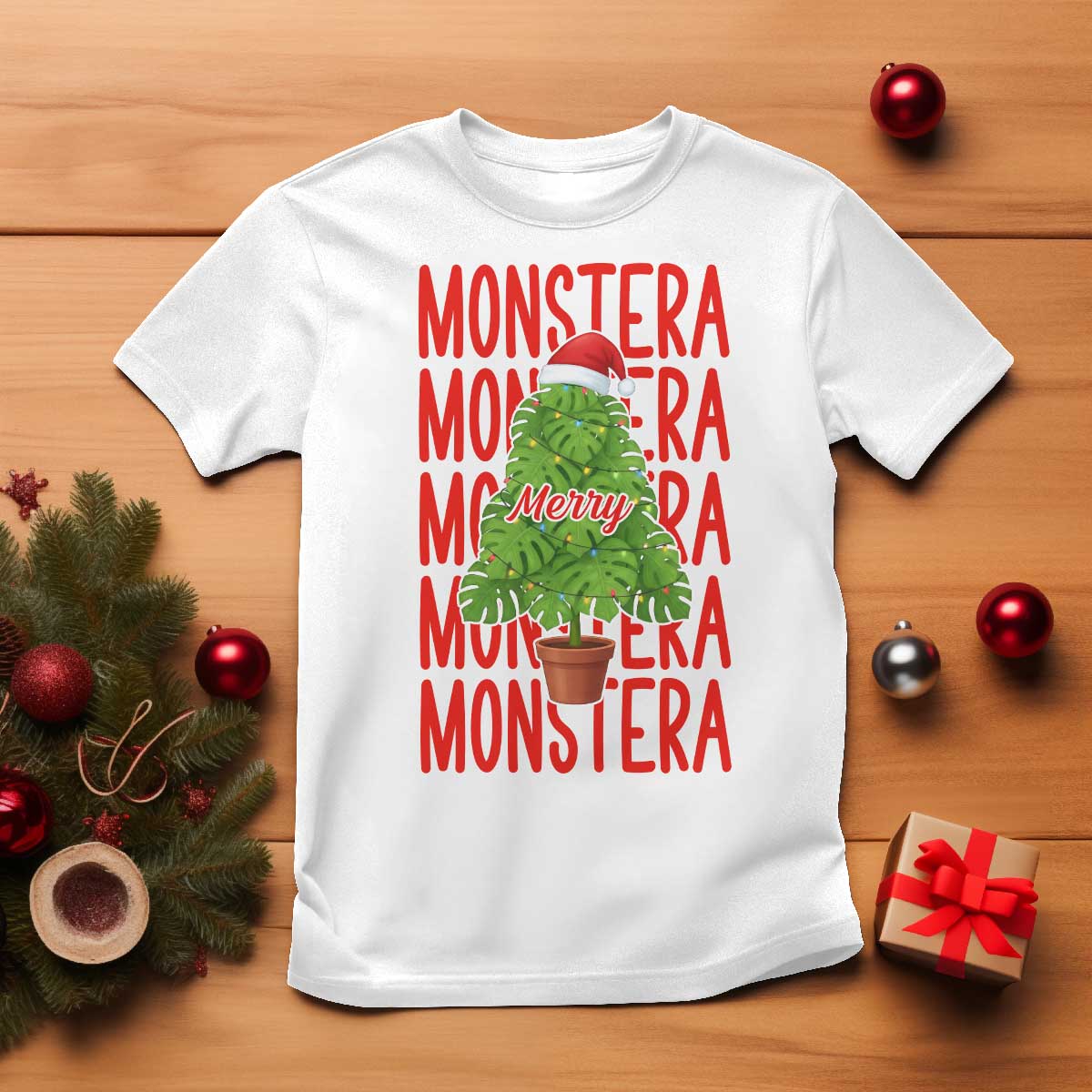Merry Monstera T Shirt Plant Lover Christmas Gift - Wonder Print Shop