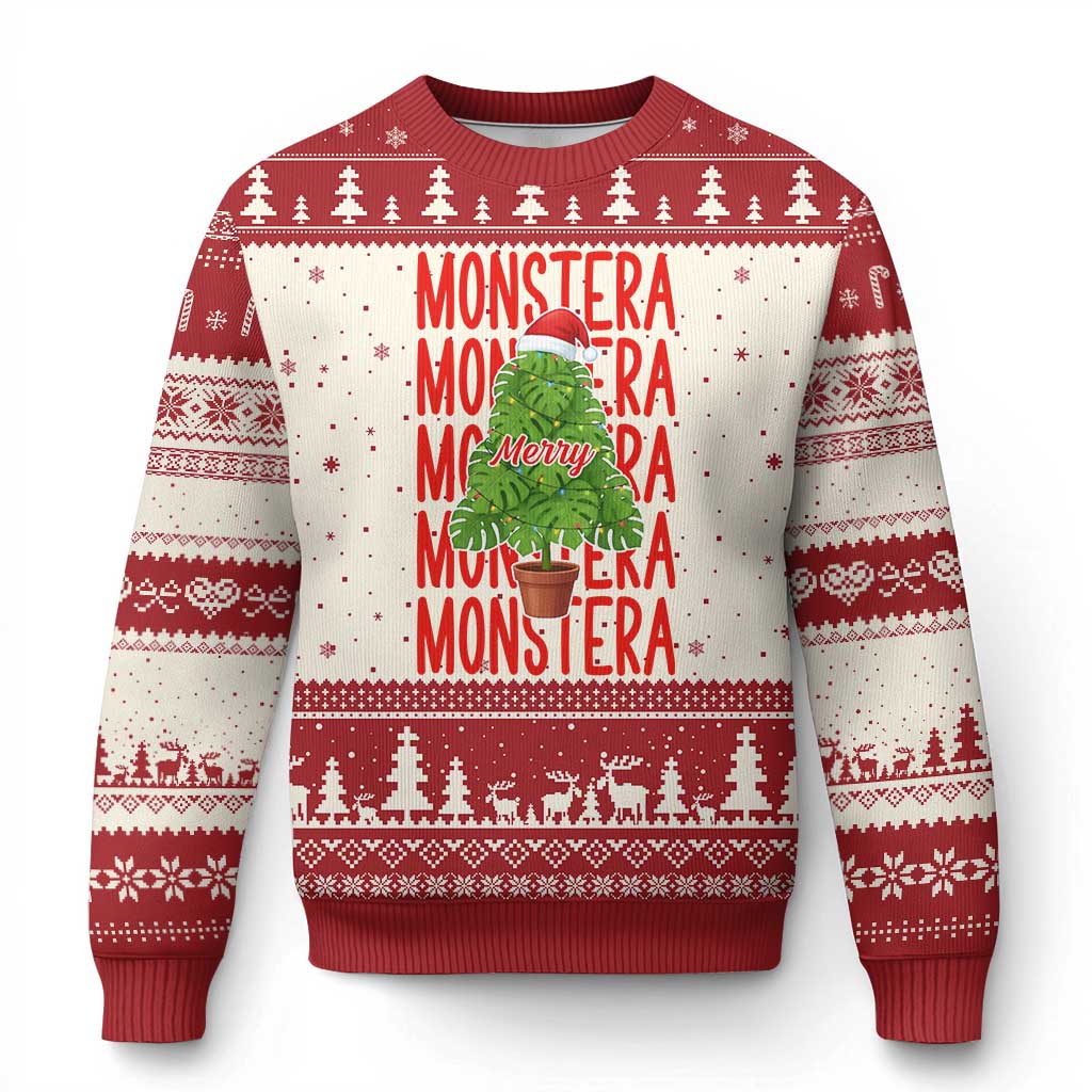 Merry Monstera Ugly Christmas Sweater Plant Lover Xmas Gift - Wonder Print Shop