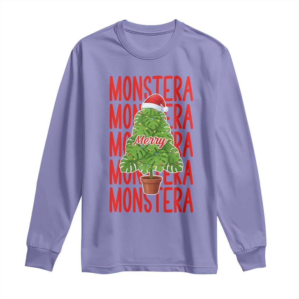 Merry Monstera Long Sleeve Shirt Plant Lover Christmas Gift - Wonder Print Shop
