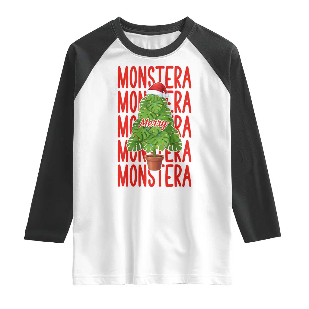 Merry Monstera Raglan Shirt Plant Lover Christmas Gift - Wonder Print Shop