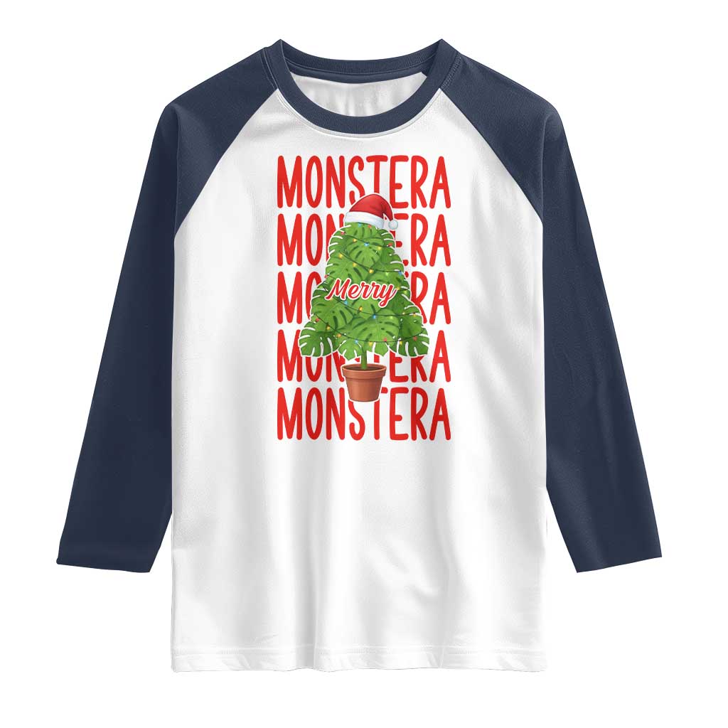 Merry Monstera Raglan Shirt Plant Lover Christmas Gift - Wonder Print Shop