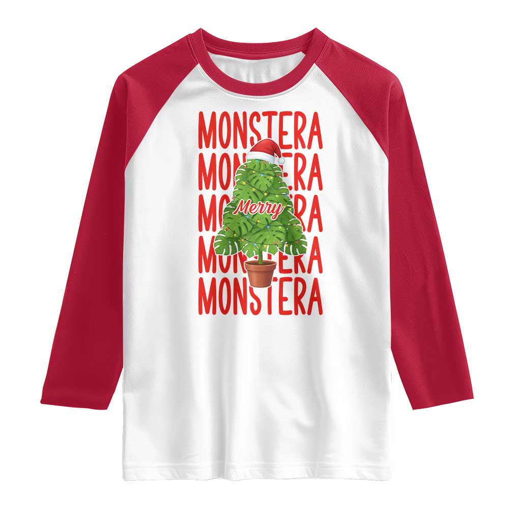 Merry Monstera Raglan Shirt Plant Lover Christmas Gift - Wonder Print Shop