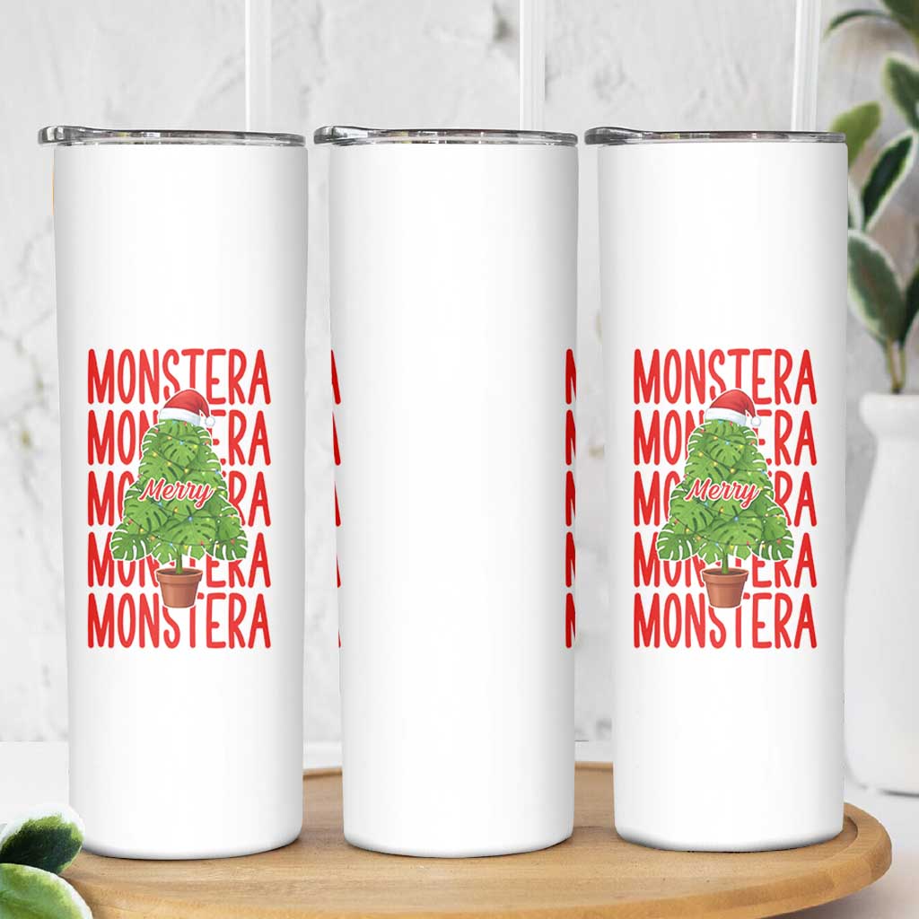 Merry Monstera Skinny Tumbler Plant Lover Christmas Gift - Wonder Print Shop