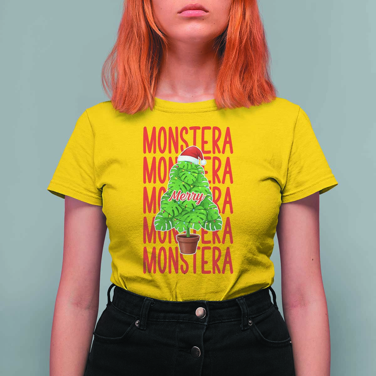 Merry Monstera T Shirt For Women Plant Lover Christmas Gift - Wonder Print Shop