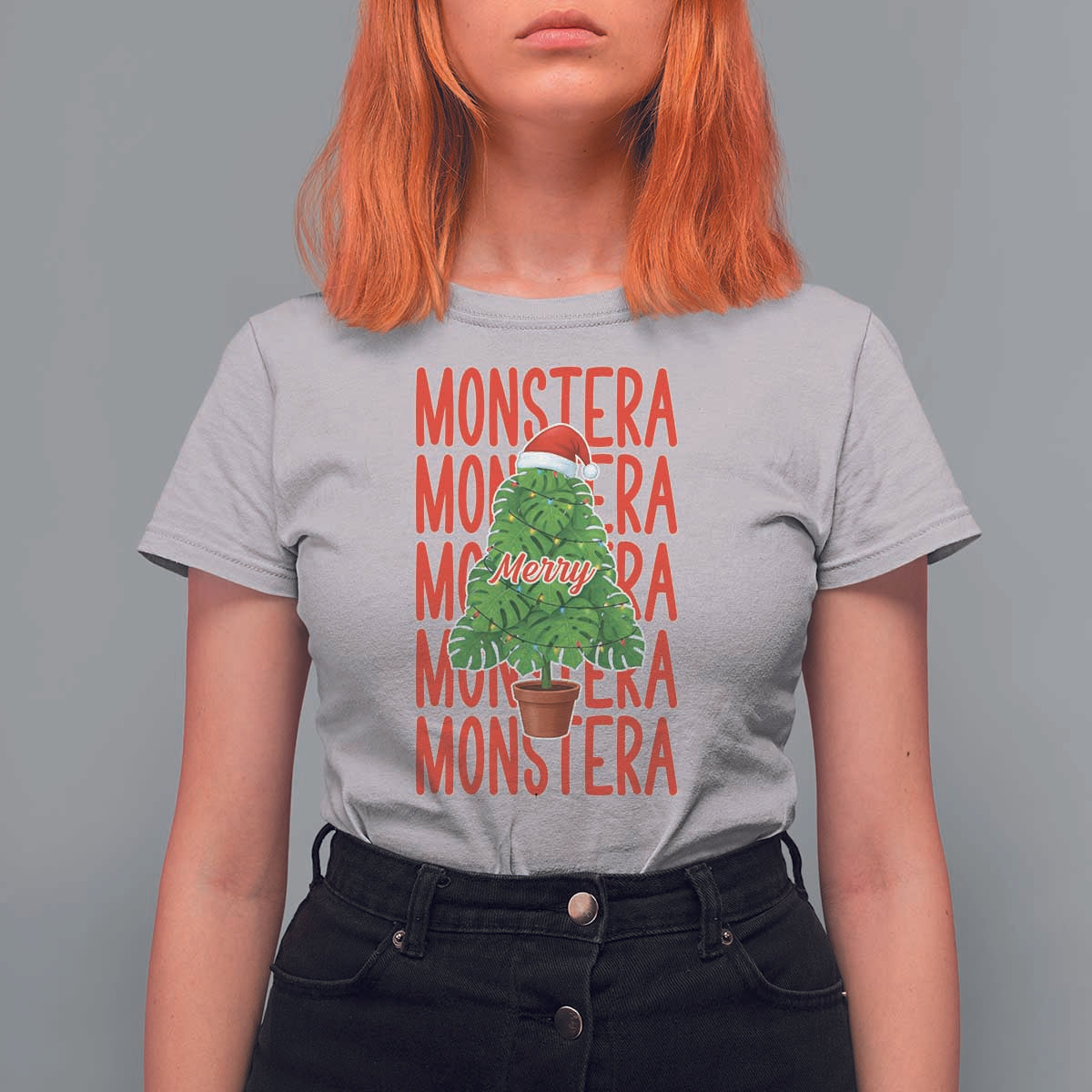 Merry Monstera T Shirt For Women Plant Lover Christmas Gift - Wonder Print Shop