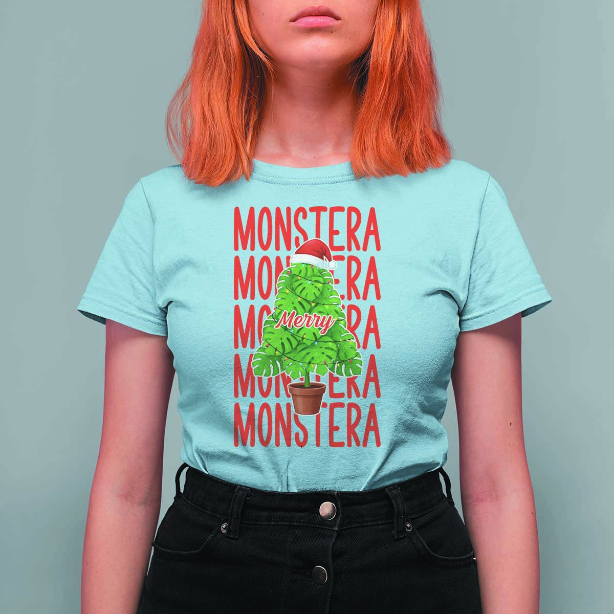 Merry Monstera T Shirt For Women Plant Lover Christmas Gift - Wonder Print Shop