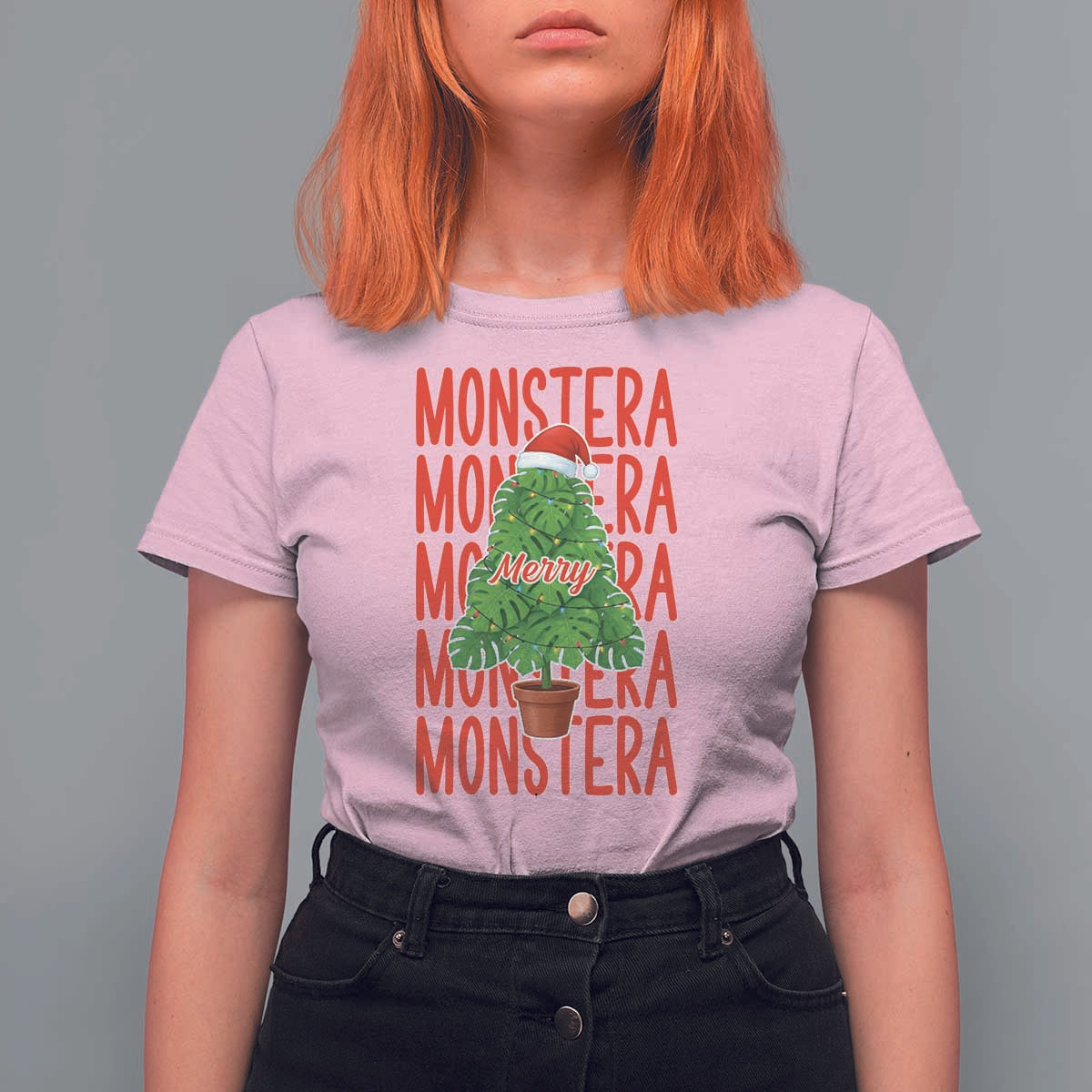 Merry Monstera T Shirt For Women Plant Lover Christmas Gift - Wonder Print Shop
