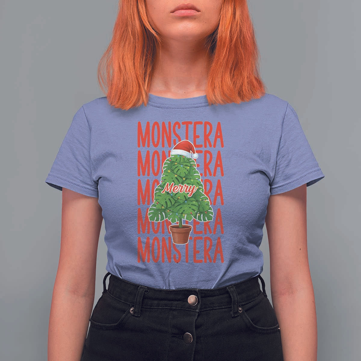 Merry Monstera T Shirt For Women Plant Lover Christmas Gift - Wonder Print Shop