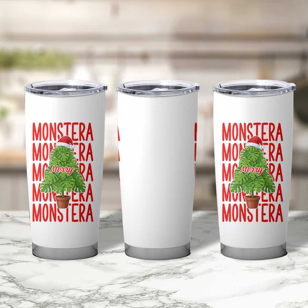 Merry Monstera Tumbler Cup Plant Lover Christmas Gift - Wonder Print Shop