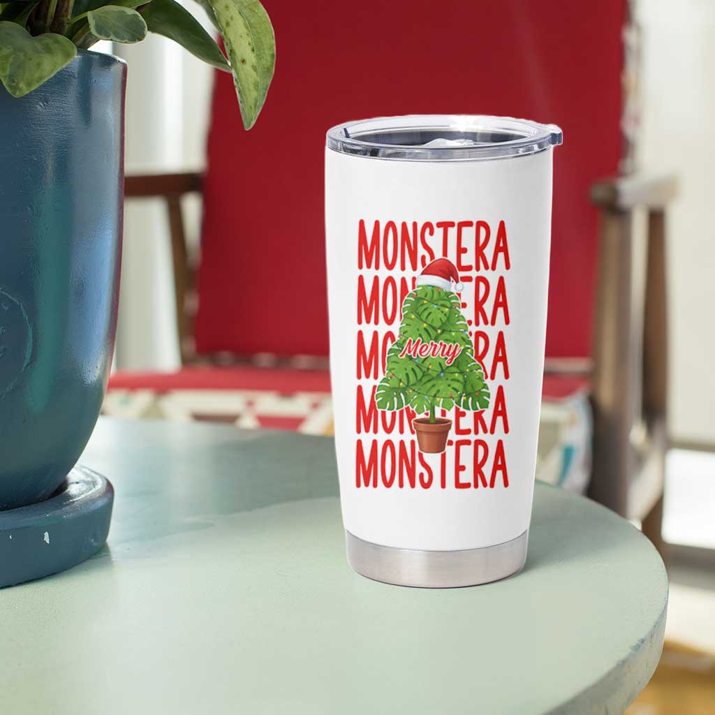 Merry Monstera Tumbler Cup Plant Lover Christmas Gift - Wonder Print Shop