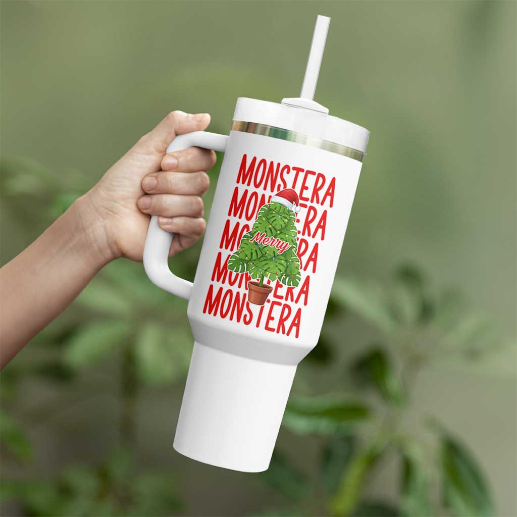 Merry Monstera Tumbler With Handle Plant Lover Christmas Gift - Wonder Print Shop