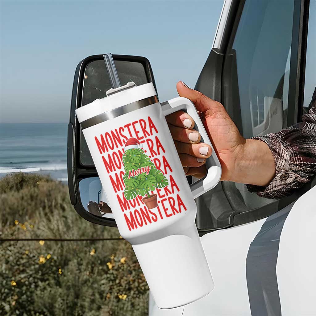 Merry Monstera Tumbler With Handle Plant Lover Christmas Gift - Wonder Print Shop