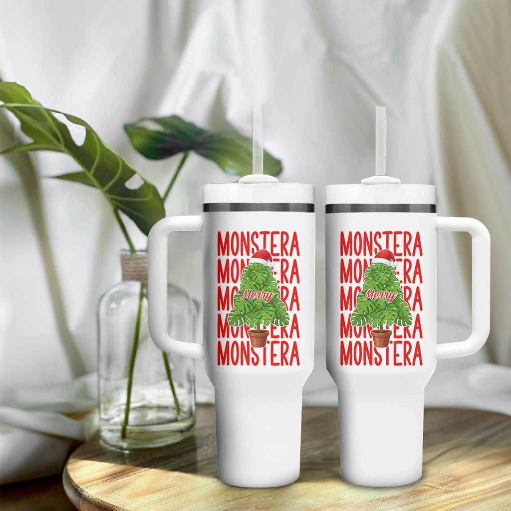 Merry Monstera Tumbler With Handle Plant Lover Christmas Gift - Wonder Print Shop