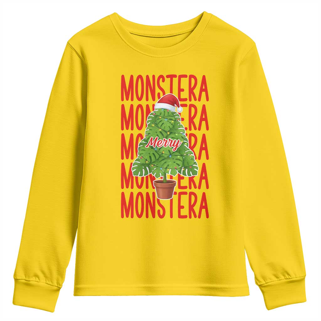Merry Monstera Youth Sweatshirt Plant Lover Christmas Gift - Wonder Print Shop