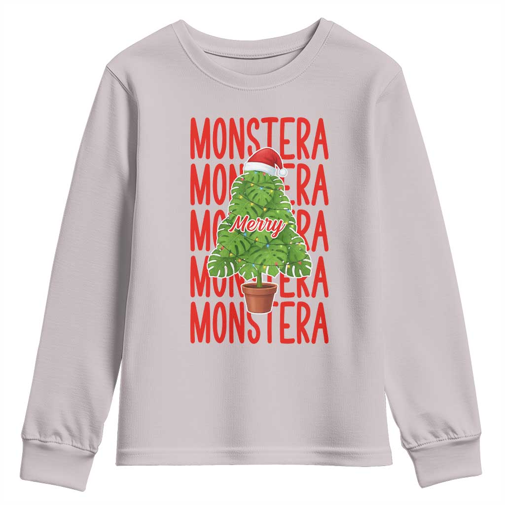 Merry Monstera Youth Sweatshirt Plant Lover Christmas Gift - Wonder Print Shop