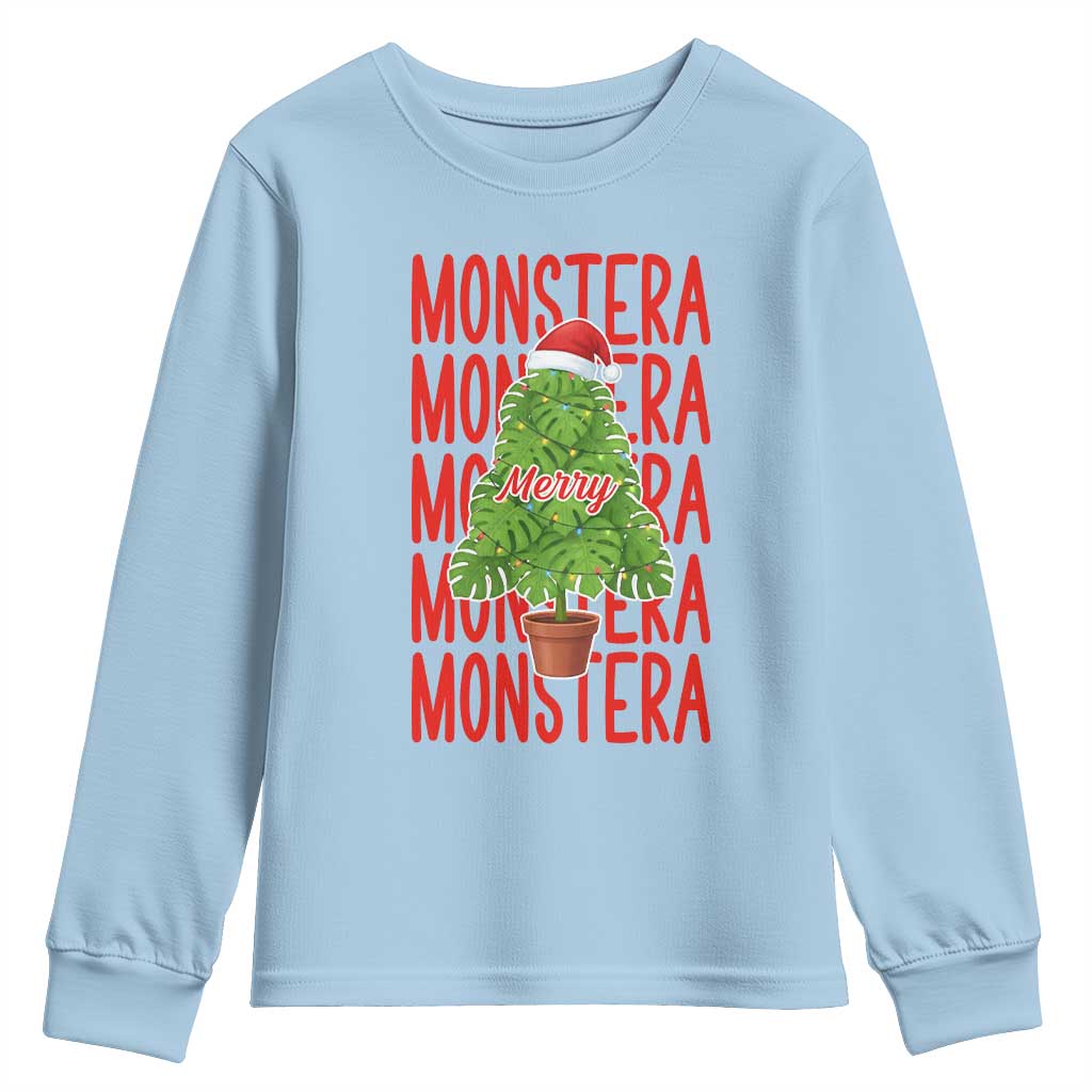 Merry Monstera Youth Sweatshirt Plant Lover Christmas Gift - Wonder Print Shop