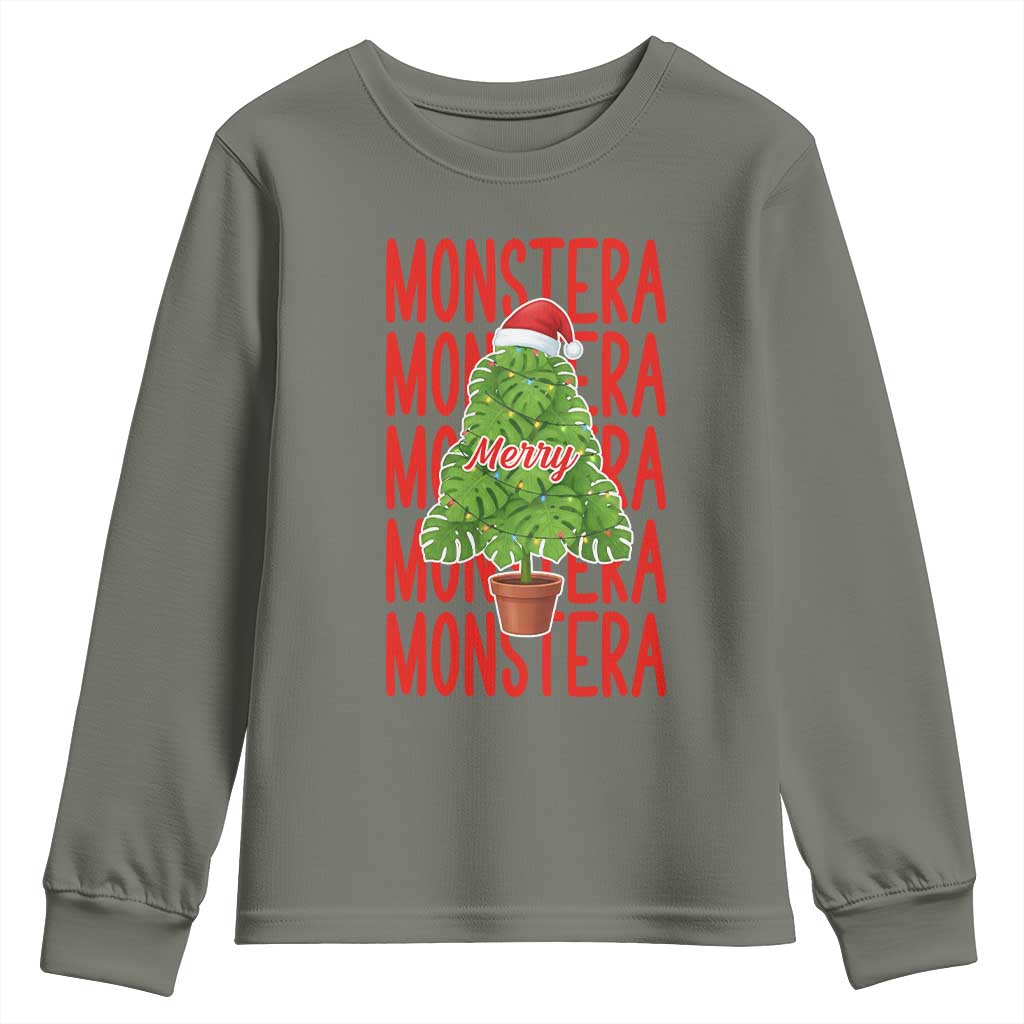 Merry Monstera Youth Sweatshirt Plant Lover Christmas Gift - Wonder Print Shop