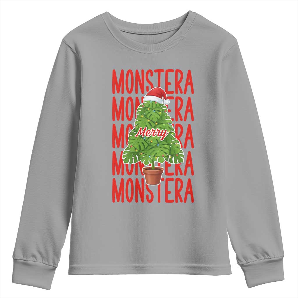 Merry Monstera Youth Sweatshirt Plant Lover Christmas Gift - Wonder Print Shop
