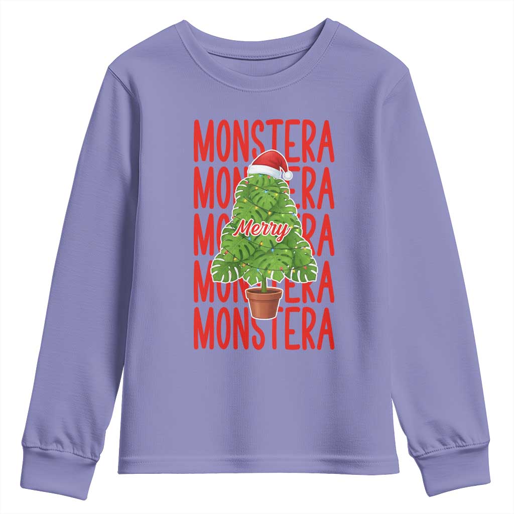 Merry Monstera Youth Sweatshirt Plant Lover Christmas Gift - Wonder Print Shop