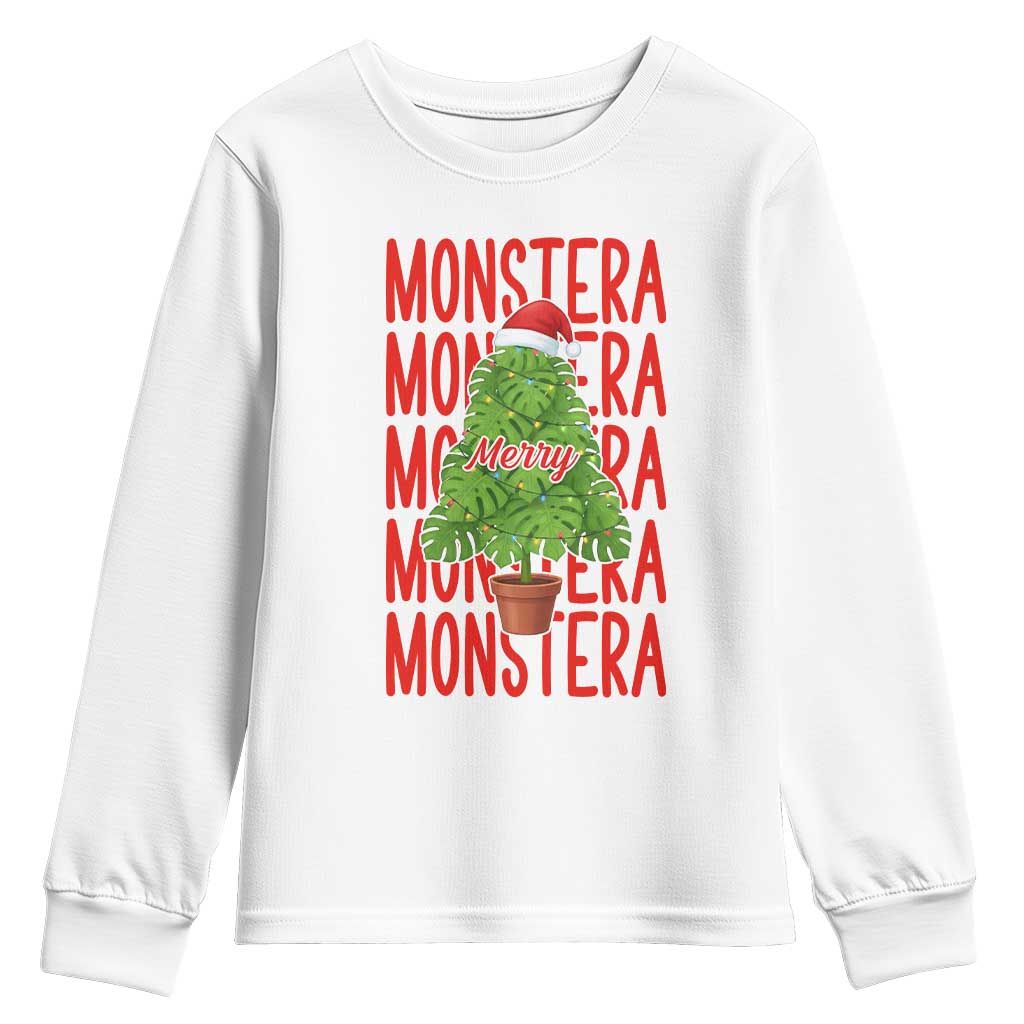 Merry Monstera Youth Sweatshirt Plant Lover Christmas Gift - Wonder Print Shop