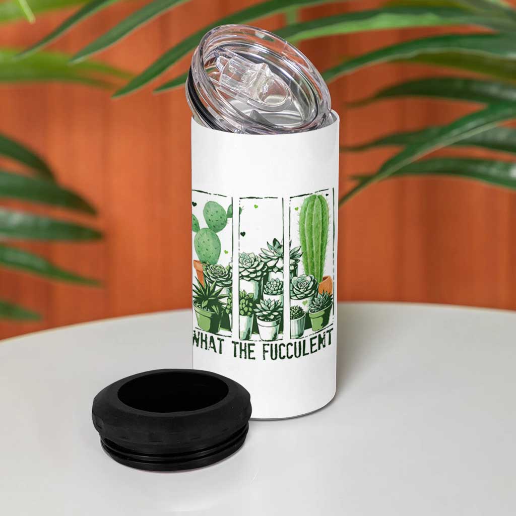 Funny Cactus Plant Lover 4 in 1 Can Cooler Tumbler What The Fucculent - Wonder Print Shop