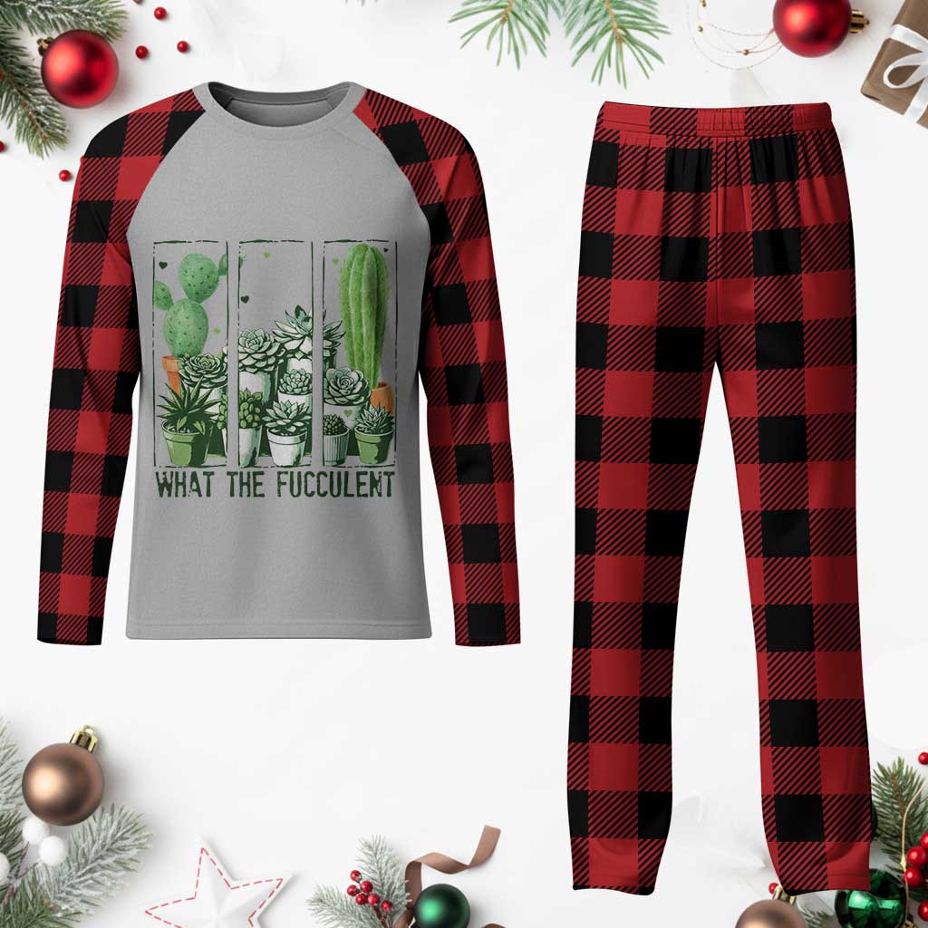 Funny Cactus Plant Lover Plaid Pajama Set What The Fucculent - Wonder Print Shop