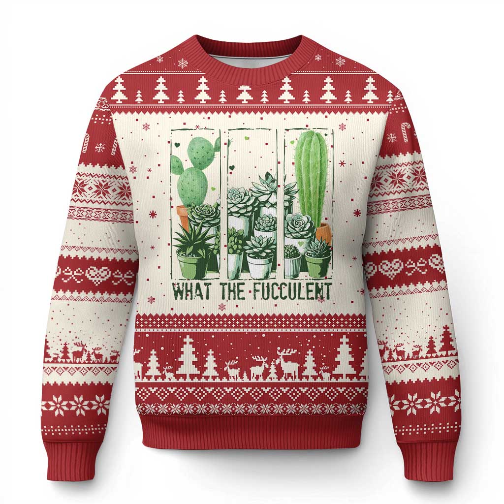 Funny Cactus Plant Lover Ugly Christmas Sweater What The Fucculent - Wonder Print Shop