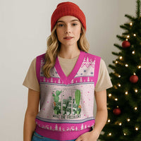 Funny Cactus Plant Lover V-Neck Knit Sweater Vest What The Fucculent - Wonder Print Shop
