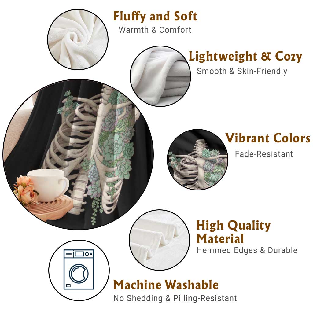 Succulent Body Skeleton Throw Blanket Creepy Plant Lover Gift - Wonder Print Shop