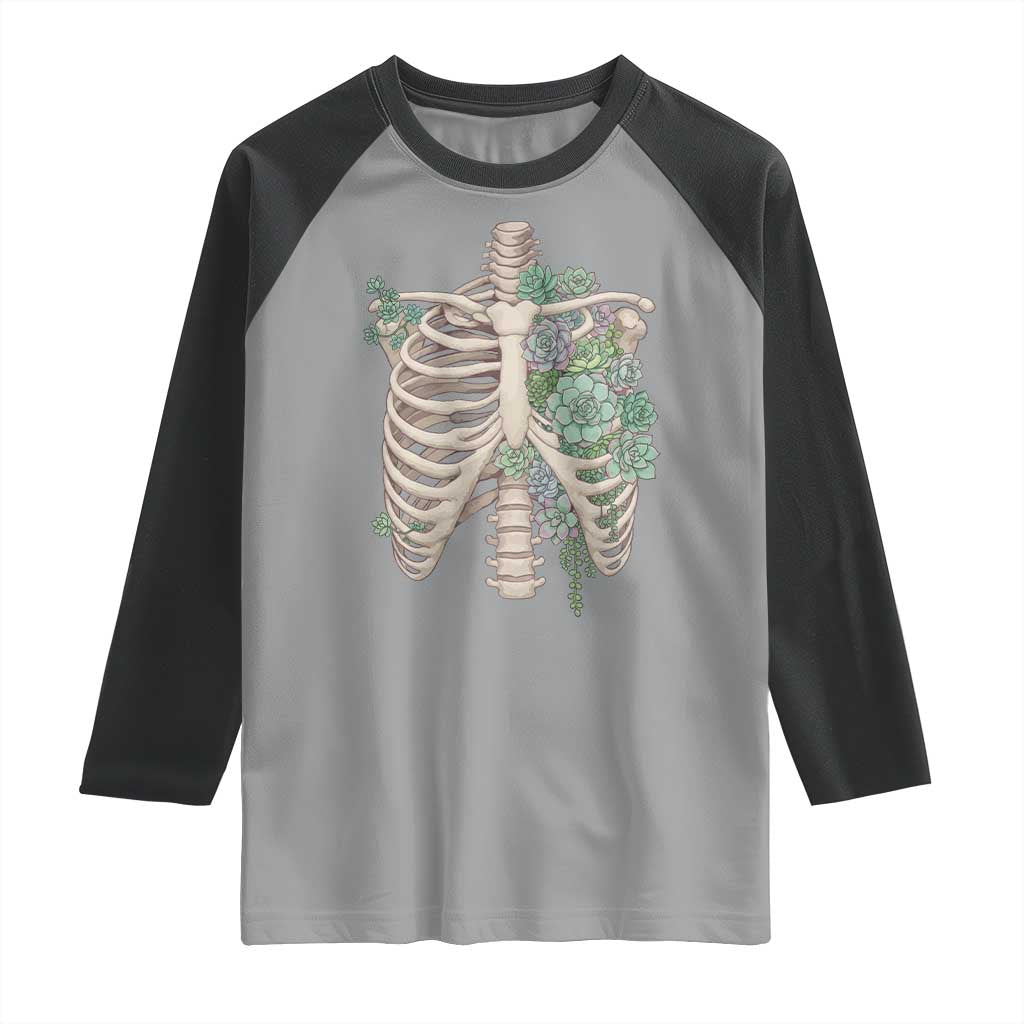 Succulent Body Skeleton Raglan Shirt Creepy Plant Lover Gift - Wonder Print Shop